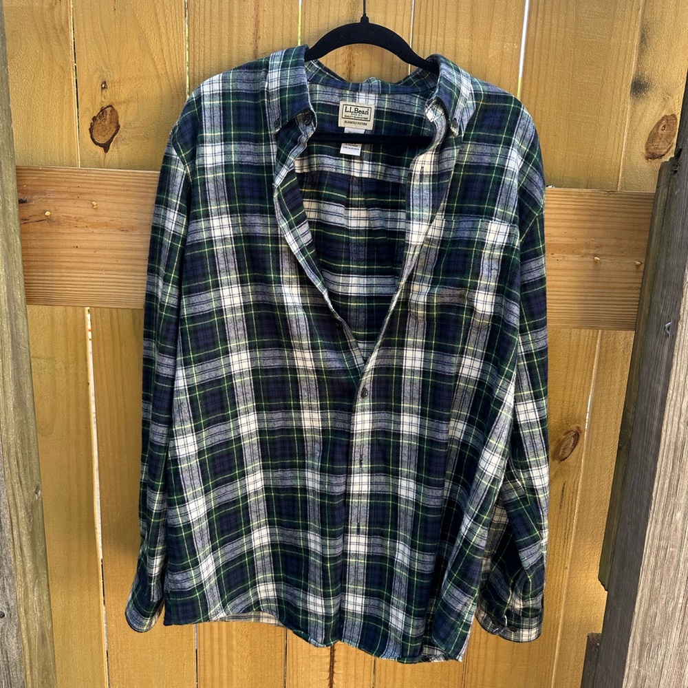 L.L. Bean Green and Black Casual Button Down Shirt